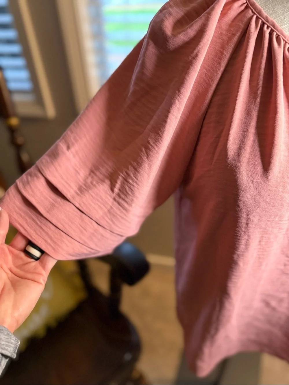 Michael Kors Rose Tie-Neck Flutter-Sleeve Top